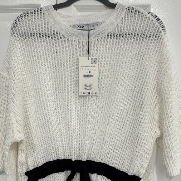 Zara Cream Knit Sweater with Black Waist Tie - Picture 3 of 3